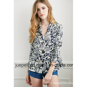 OEM Fashion Tribal Print Linen 3/4-Sleeved Jacket